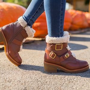 Coach Preston Leather and Shearling Boots Booties